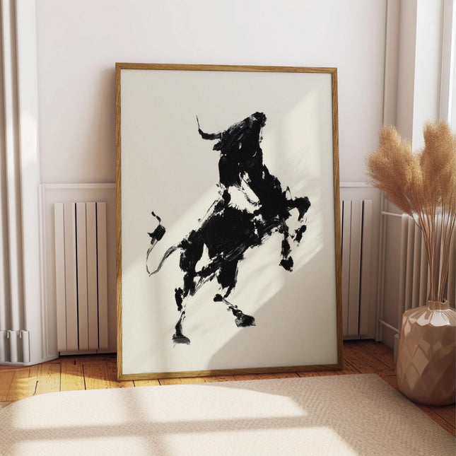 Vintage Black and White Bucking Bull Painting Print, Retro Rodeo Art, Abstract Western Art, Southwestern Boho Decor, Cowgirl Wall Art