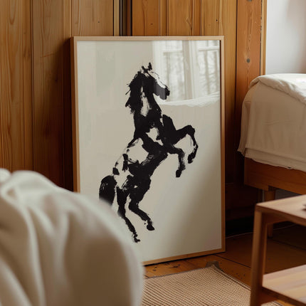 Black and White Horse Wall Art Print, Equestrian Silhouette Poster, Western Ranch Décor, Minimalist Horse Artwork, Oil Painting Print