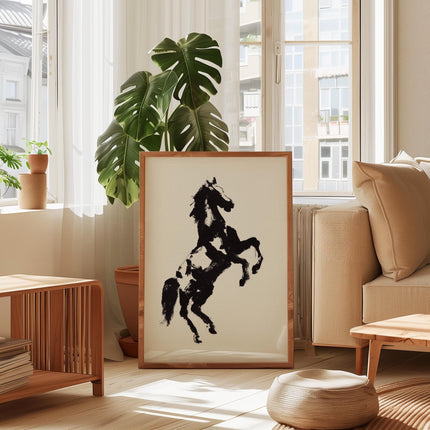 Black and White Horse Wall Art Print, Equestrian Silhouette Poster, Western Ranch Décor, Minimalist Horse Artwork, Oil Painting Print