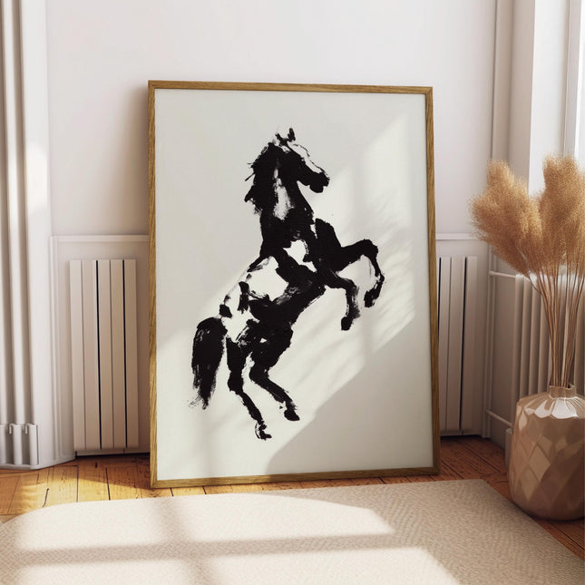 Black and White Horse Wall Art Print, Equestrian Silhouette Poster, Western Ranch Décor, Minimalist Horse Artwork, Oil Painting Print