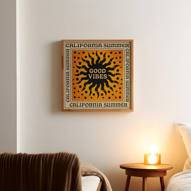 California Summer Good Vibes Wall Art, 70s Retro Sun Print, Funky Psychedelic Poster, Vintage Surf Decor, Trippy Icon Art