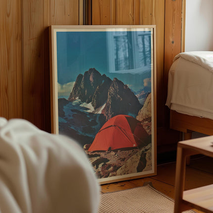 Vintage Mountaineering Advertisement Photo Poster Retro Outdoor Tent Camping Print 1980s Hiking Magazine Art Rock Climbing Summiting Poster