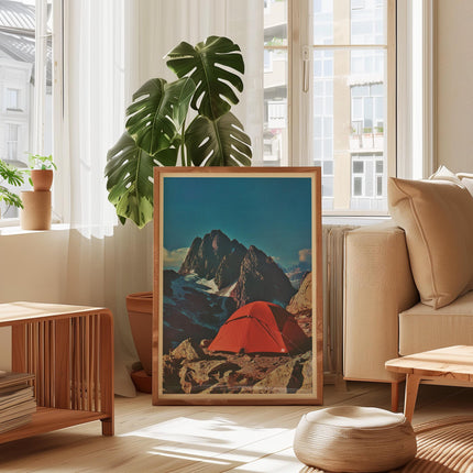 Vintage Mountaineering Advertisement Photo Poster Retro Outdoor Tent Camping Print 1980s Hiking Magazine Art Rock Climbing Summiting Poster