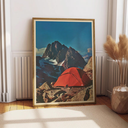 Vintage Mountaineering Advertisement Photo Poster Retro Outdoor Tent Camping Print 1980s Hiking Magazine Art Rock Climbing Summiting Poster