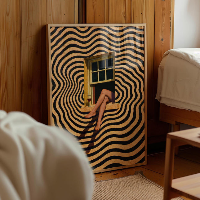 Woman Legs in Window Art Poster, Minimalist Abstract Wall Art, Retro Surreal Window Art Print, Modern Eclectic Wall Decor, Trippy Wall Decor