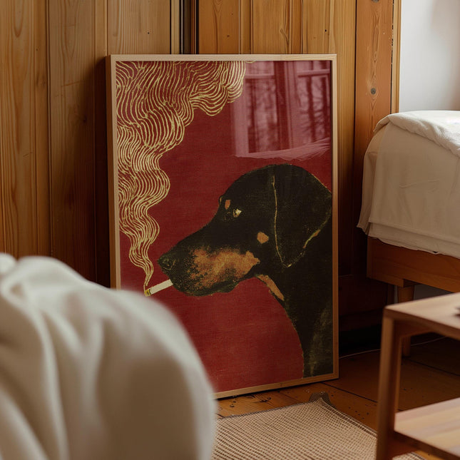 Dog Smoking a Cigarette Print, Vintage Dog Artwork, Funny Animal Art, Whimsical Wall Art, Poster for Bar Cart, Quirky Kitchen Wall Art