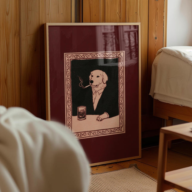 Sophisticated Golden Retriever Poster Funny Dog Print Vintage Beverage Poster Bar Wall Decor Retro Beer Poster for Man Cave Drawing Wall Art