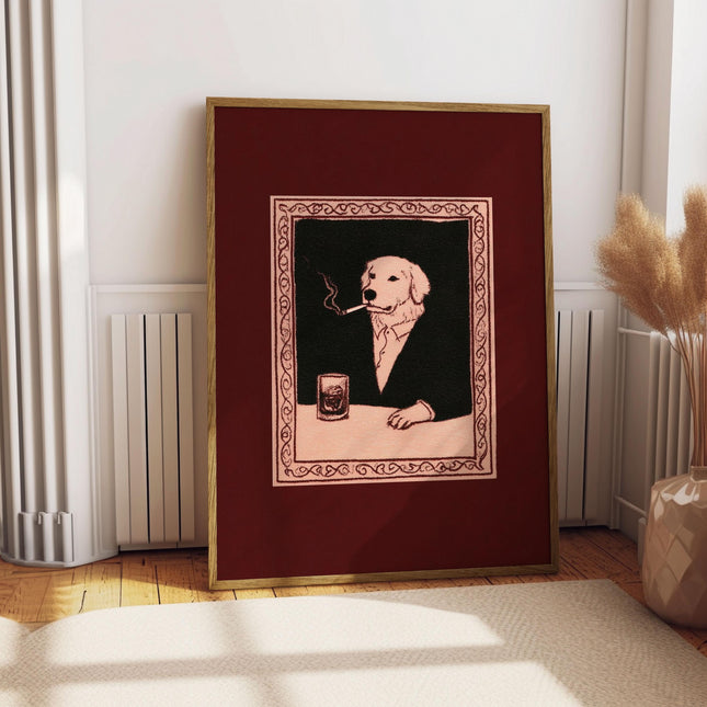 Sophisticated Golden Retriever Poster Funny Dog Print Vintage Beverage Poster Bar Wall Decor Retro Beer Poster for Man Cave Drawing Wall Art