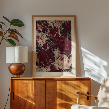 Abstract Red and White Roses Swirl Art Print, Modern Maroon Wall Art, Contemporary Textured Artwork for Home Décor