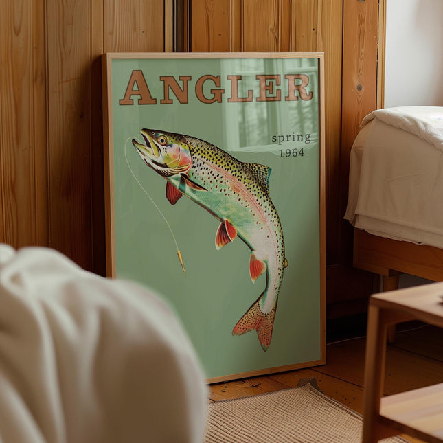 Trout Fly Fishing Vintage Poster Art Retro Travel Poster Cabin Wall Decor Outdoor Sports Fisherman Illustration Father's Day Gift for Dad