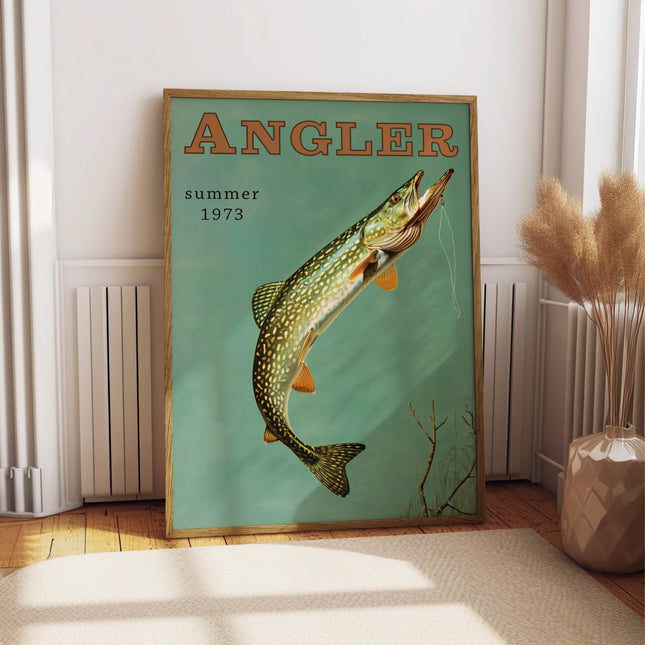Vintage Northern Pike Fishing Print, Retro Travel Poster, Cabin Cottage Wall Art, Outdoor Sports Angler Fisherman, Father Dad Gift For Him