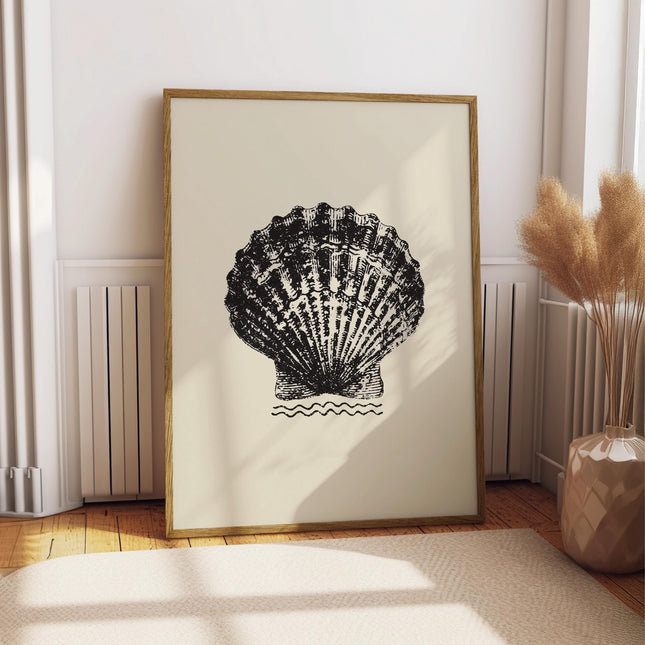 Vintage Seashell Sketch Art Print, Coastal Ink Drawing Wall Art, Black & White Beach Shell Decor, Rustic Nautical Cottagecore Poster