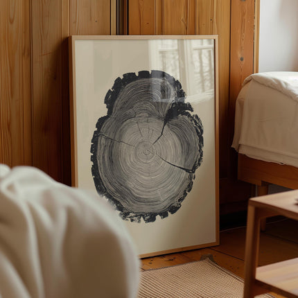 Tree Ring Art Print, Black & White Woodcut Style Wall Art, Nature Minimalist Decor, Botanical Nordic Poster, Rustic Modern Home Artwork