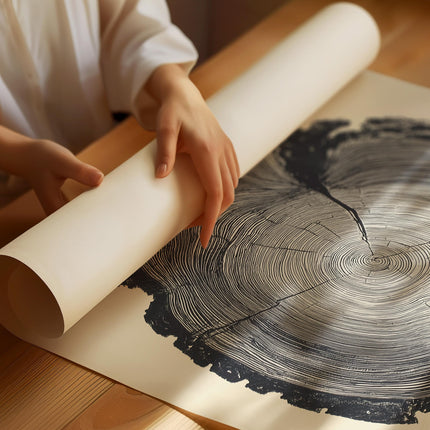 Tree Ring Art Print, Black & White Woodcut Style Wall Art, Nature Minimalist Decor, Botanical Nordic Poster, Rustic Modern Home Artwork