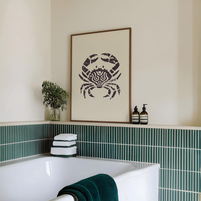 Abstract Crab Ink Drawing Print, Coastal Sketch Wall Art, Geometric Art, Nautical Black & White Ocean Decor, Beach Cottage Poster