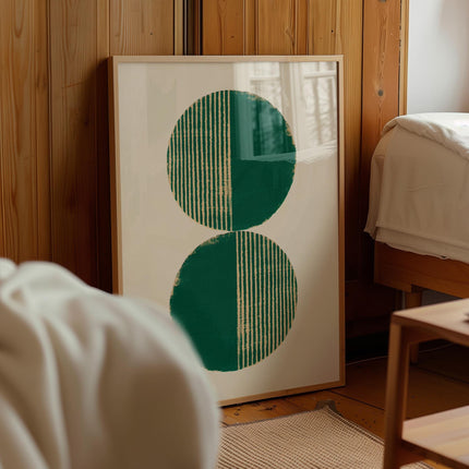 Minimalist Boho Geometric Wall Art Print, Modern Abstract Circles Poster, Green Mid Century Decor, Neutral Scandinavian Home Decor