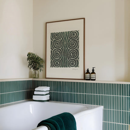 Abstract Japanese Woodblock Pattern Art Print, Green Geometric Spiral Poster, Woodblock Wave Print, Minimalist Zen Wall Art, Wabi Sabi Decor