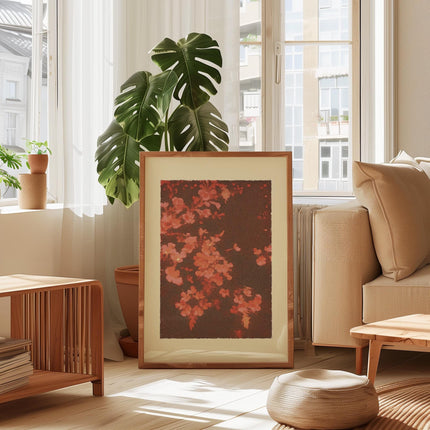 Red Abstract Floral Painting, Modern Botanical Wall Art Print, Minimalist Home Decor, Large Statement Art, Earth Tone Decor