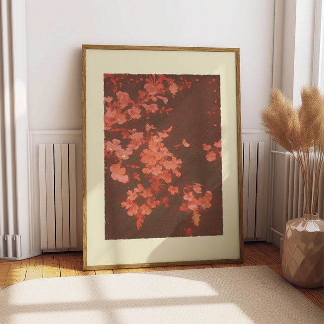 Red Abstract Floral Painting, Modern Botanical Wall Art Print, Minimalist Home Decor, Large Statement Art, Earth Tone Decor
