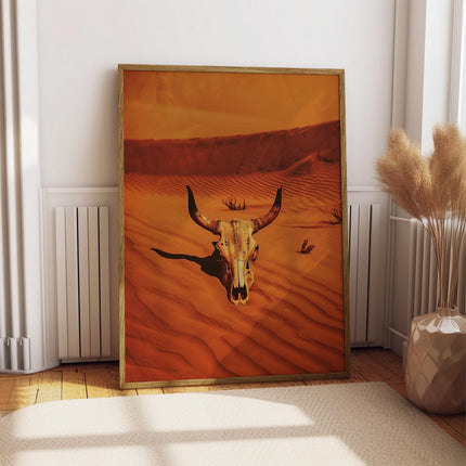 Vintage Cow Skull Western Art Print Retro Cowboy Cowgirl Art Southwestern Boho Art Sonoran Desert Arizona Print Terracotta Orange Sunset