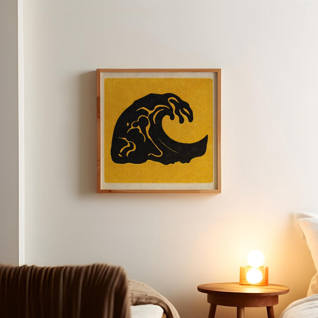 Retro Surf Wave Poster, Summer Beach Wall Art, Coastal Ocean Print, Minimal Surf Decor, Modern Boho Seaside Art, Yellow Wall Decor