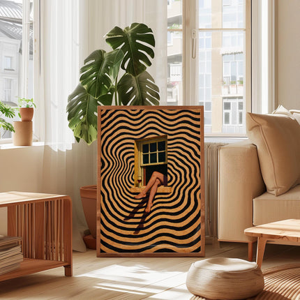 Woman Legs in Window Art Poster, Minimalist Abstract Wall Art, Retro Surreal Window Art Print, Modern Eclectic Wall Decor, Trippy Wall Decor