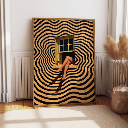 Woman Legs in Window Art Poster, Minimalist Abstract Wall Art, Retro Surreal Window Art Print, Modern Eclectic Wall Decor, Trippy Wall Decor