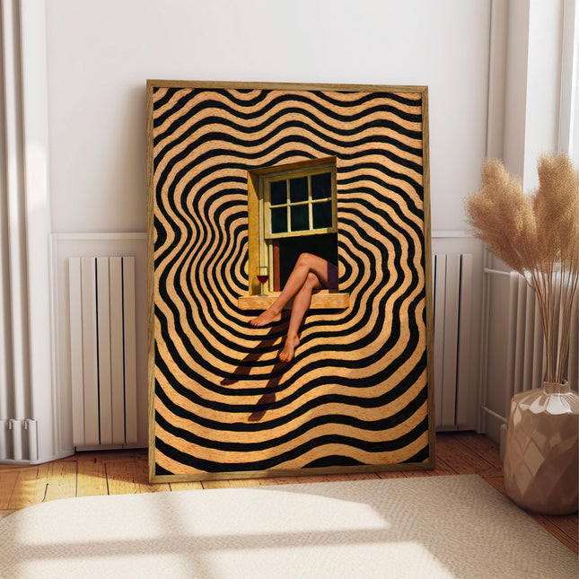 Woman Legs in Window Art Poster, Minimalist Abstract Wall Art, Retro Surreal Window Art Print, Modern Eclectic Wall Decor, Trippy Wall Decor