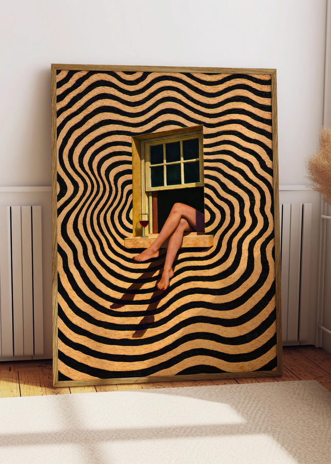 Woman Legs in Window Art Poster, Minimalist Abstract Wall Art, Retro Surreal Window Art Print, Modern Eclectic Wall Decor, Trippy Wall Decor