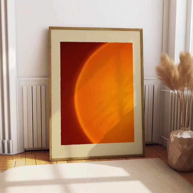 Retro Sun Painting Print, Psychedelic Aura Wall Art, Warm Gradient Solar Poster, 70s Inspired Abstract Home Decor