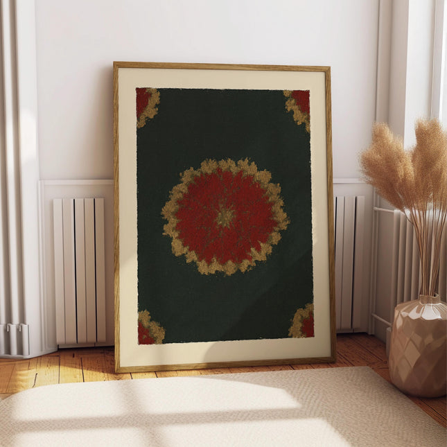 Abstract Indian Floral Pattern Painting Print, Folk Art Mandala Wall Decor, Boho Ethnic Home Poster, Vintage Textile Inspired Art