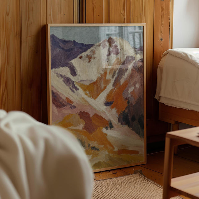 Abstract Mountain Landscape Art Print, Vintage Oil Painting Style Wall Art, Earth Tone Nature Poster, Rustic Modern Home Decor
