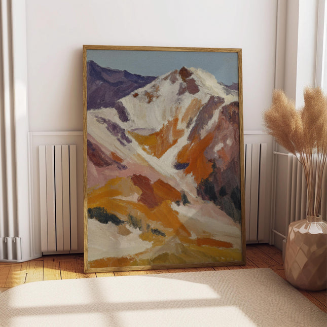 Abstract Mountain Landscape Art Print, Vintage Oil Painting Style Wall Art, Earth Tone Nature Poster, Rustic Modern Home Decor
