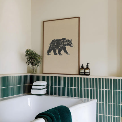 Grizzly Bear Ink Drawing Print, Black and White Wildlife Wall Art, Rustic Cabin Decor, Minimalist Woodland Animal Poster