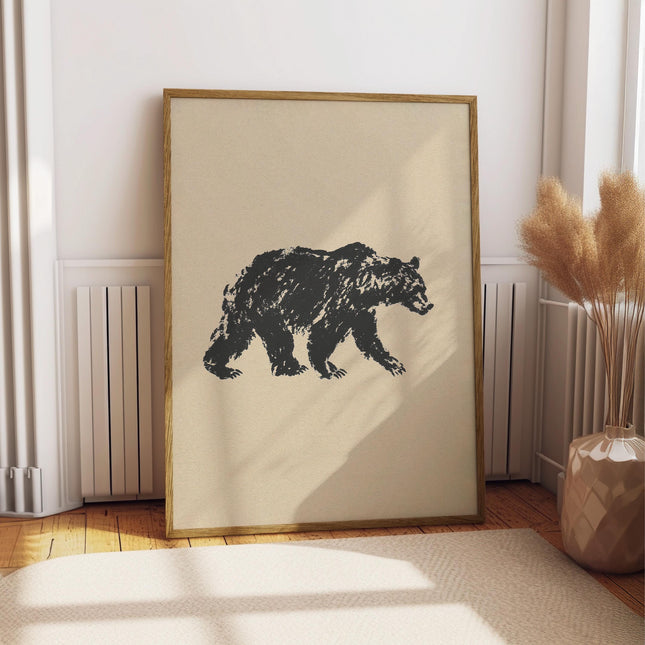 Grizzly Bear Ink Drawing Print, Black and White Wildlife Wall Art, Rustic Cabin Decor, Minimalist Woodland Animal Poster