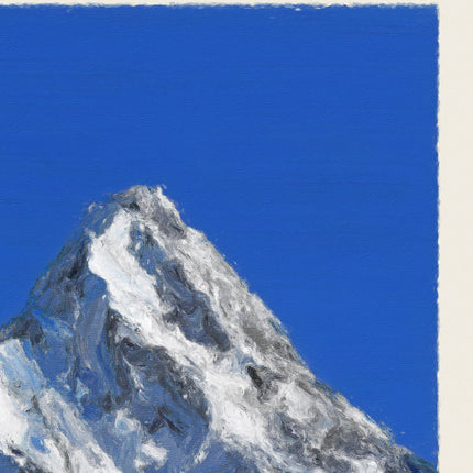 Snowy Mountain Oil Painting Print, Rocky Alpine Landscape Wall Art, Blue Sky Winter Peak Artwork, Large Nature Wall Decor