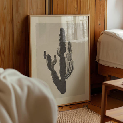 Monochrome Cactus Oil Painting Print, Minimalist Desert Wall Art, Black and White Botanical Poster, Modern Southwestern Home Decor