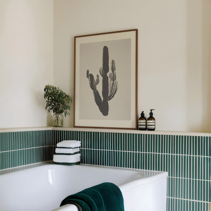 Monochrome Cactus Oil Painting Print, Minimalist Desert Wall Art, Black and White Botanical Poster, Modern Southwestern Home Decor