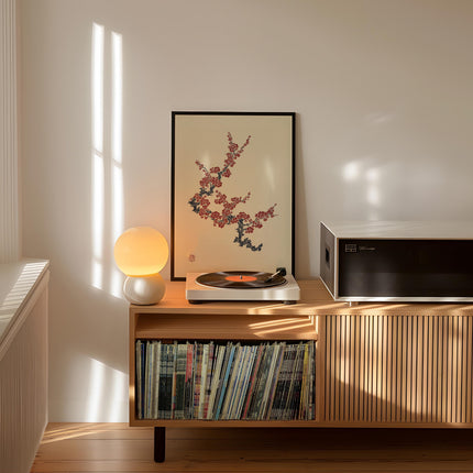 Japanese Sakura Branch Print, Red Blossom Ink Painting, Asian Botanical Wall Art, Japandi Zen Home Decor Poster