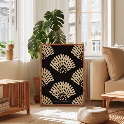Black and Cream Seashell Pattern Print, Modern Coastal Wall Art, Textured Shell Motif Poster, Neutral Beach House Decor