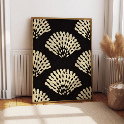 Black and Cream Seashell Pattern Print, Modern Coastal Wall Art, Textured Shell Motif Poster, Neutral Beach House Decor