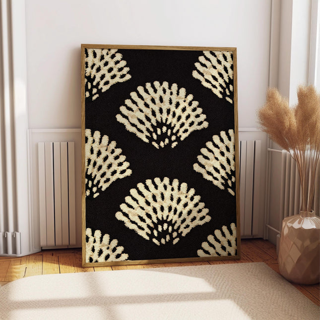 Black and Cream Seashell Pattern Print, Modern Coastal Wall Art, Textured Shell Motif Poster, Neutral Beach House Decor