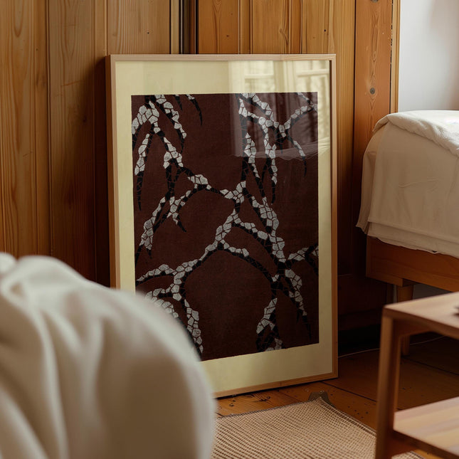 Burgundy Brown Japanese Branch Art Print, Dark Red Woodblock Style Wall Art, Oxblood Floral Pattern Decor, Earthy Vintage Home Aesthetic