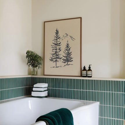 Forest Pine Tree Wall Art Print, Rocky Mountain Landscape Drawing, Minimalist Spruce Tree Poster, Rustic Outdoors Decor
