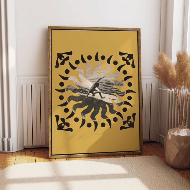Retro Surf Magazine Collage Print, Vintage Surfer Wall Art, 70s Sunburst Graphic Poster, Coastal Cool Beach Decor