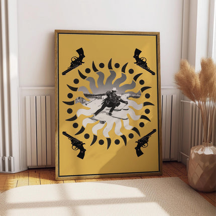 Skiing Cowboy Poster, Funny Western Ski Magazine Collage, Retro Alpine Ranch Wall Art, Ski Lodge Decor