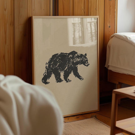 Grizzly Bear Ink Drawing Print, Black and White Wildlife Wall Art, Rustic Cabin Decor, Minimalist Woodland Animal Poster
