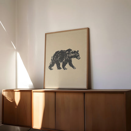 Grizzly Bear Ink Drawing Print, Black and White Wildlife Wall Art, Rustic Cabin Decor, Minimalist Woodland Animal Poster