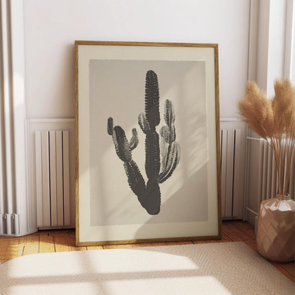 Monochrome Cactus Oil Painting Print, Minimalist Desert Wall Art, Black and White Botanical Poster, Modern Southwestern Home Decor