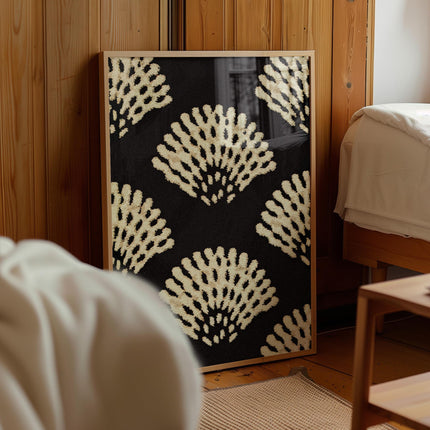 Black and Cream Seashell Pattern Print, Modern Coastal Wall Art, Textured Shell Motif Poster, Neutral Beach House Decor